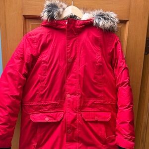 Lands' End Red Kids Squall Winter Coat with Faux Fur Hood